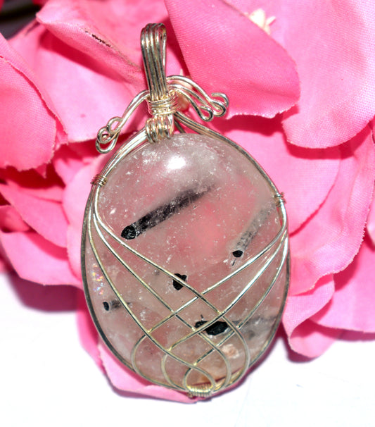 Black Rutile Cabochon Tree Healing Pendent- Wire Wrapped Pendent - {20.48 Gram}