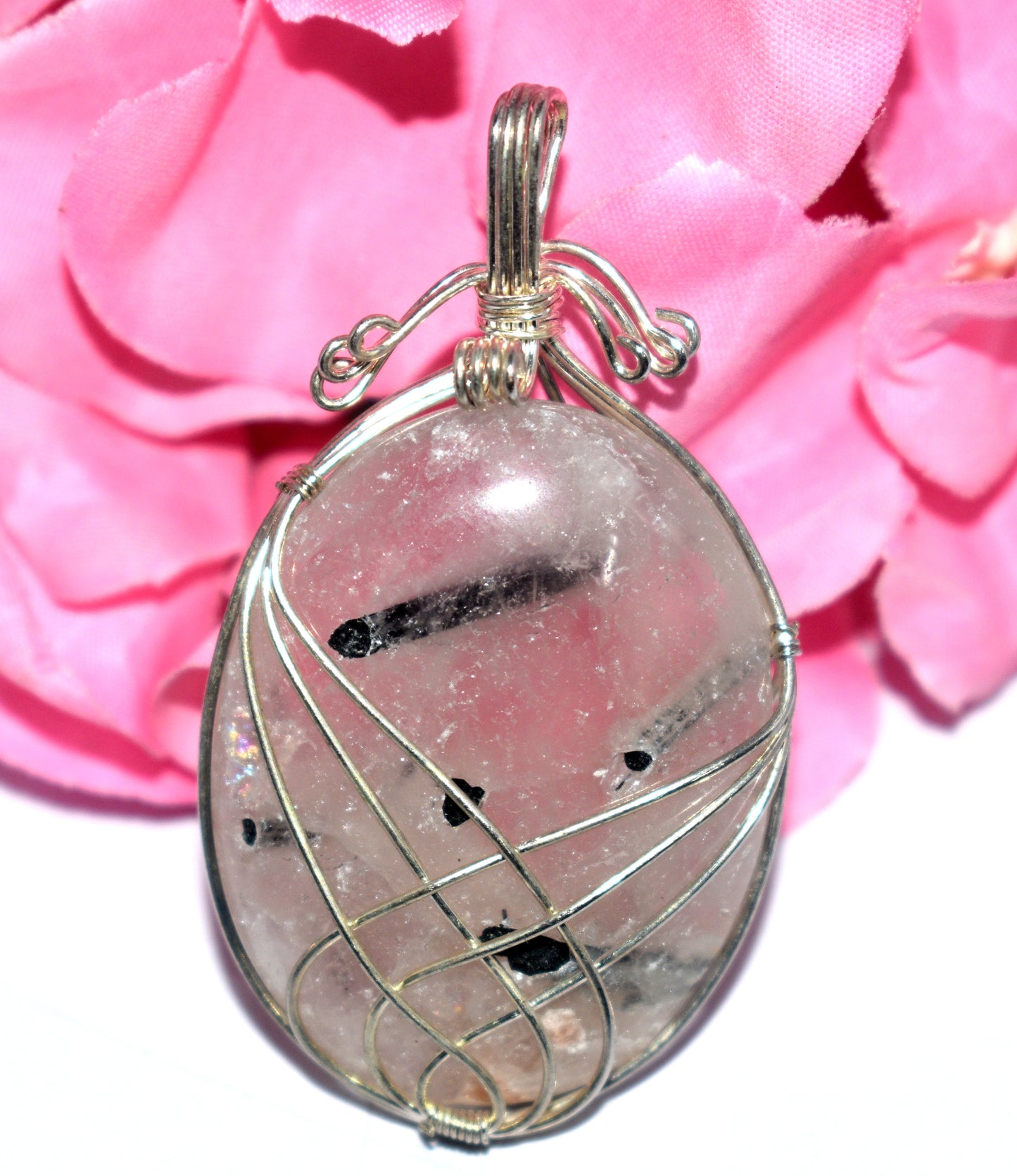 Black Rutile Cabochon Tree Healing Pendent- Wire Wrapped Pendent - {20.48 Gram}