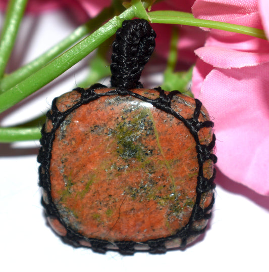 Unakite Cabochon Macrame {Thread} Pendant - {Weight-11.85 Gram}
