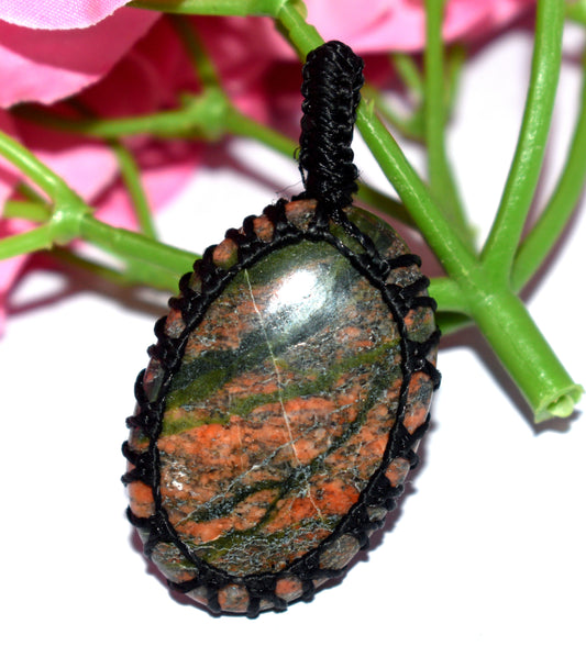 Beautiful Unakite Cabochon Macrame {Thread} Pendant - {Weight-13.70 Gram}