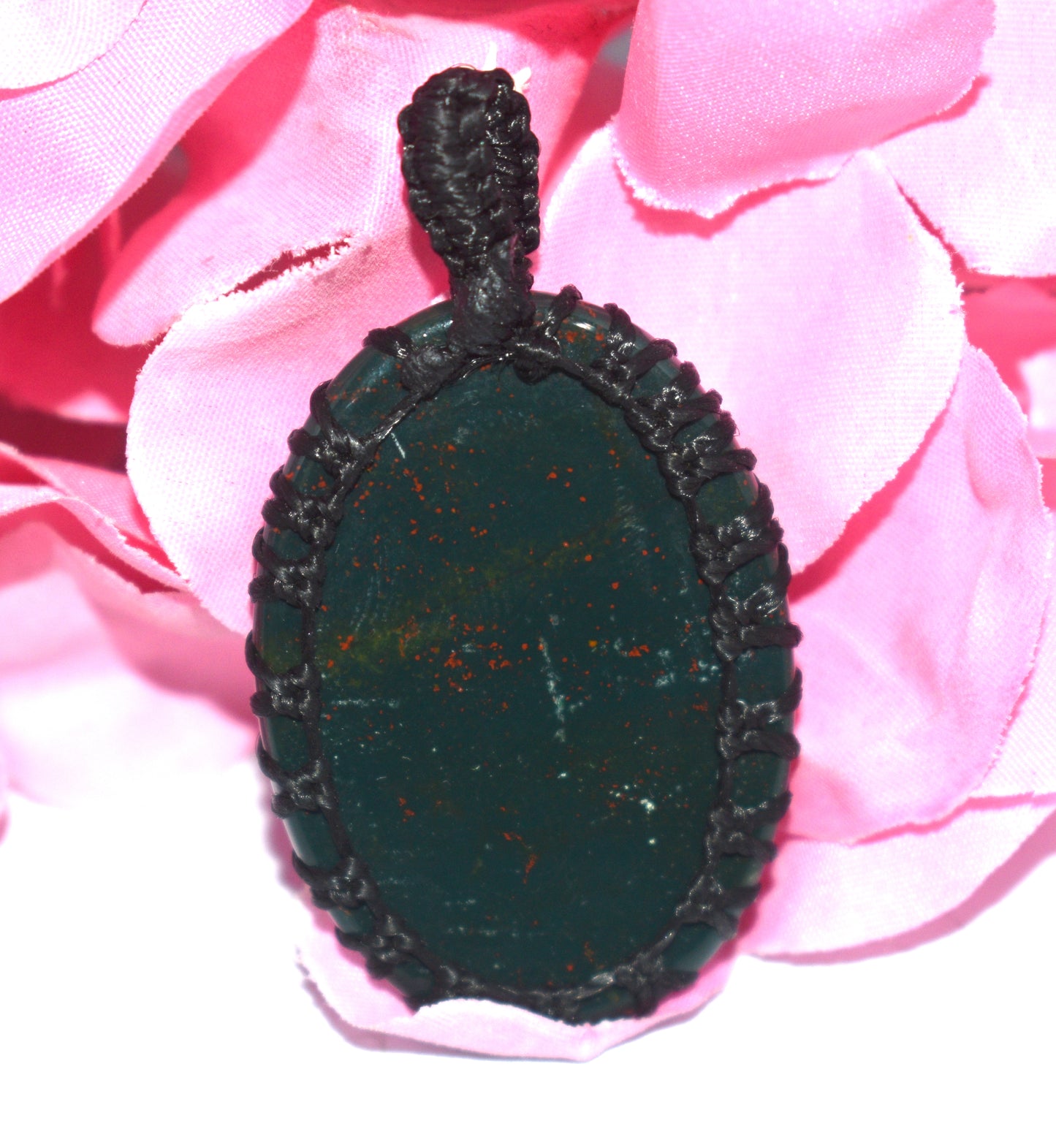 Bloodstone Cabochon Macrame {Thread} Pendant - {Weight-11.98 Gram}