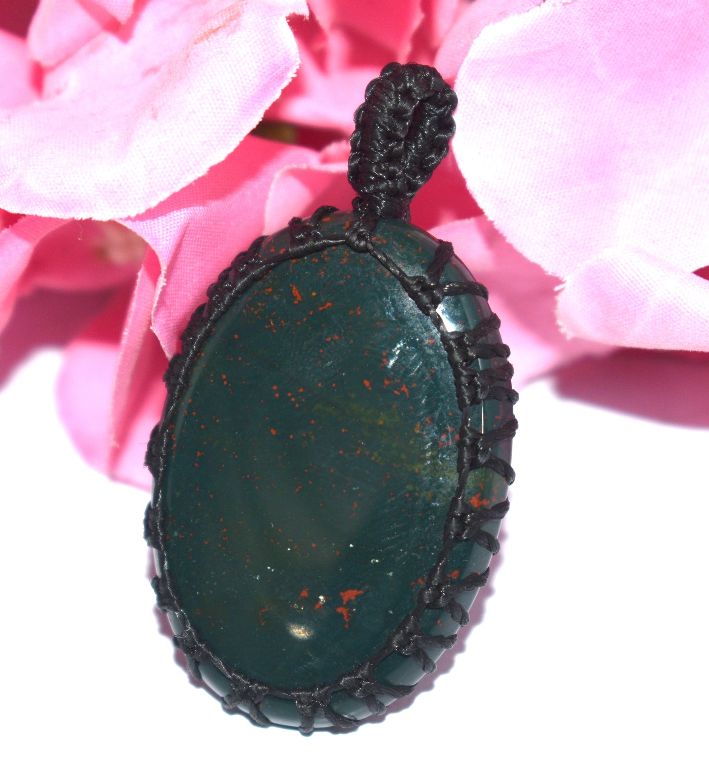 Bloodstone Cabochon Macrame {Thread} Pendant - {Weight-11.98 Gram}