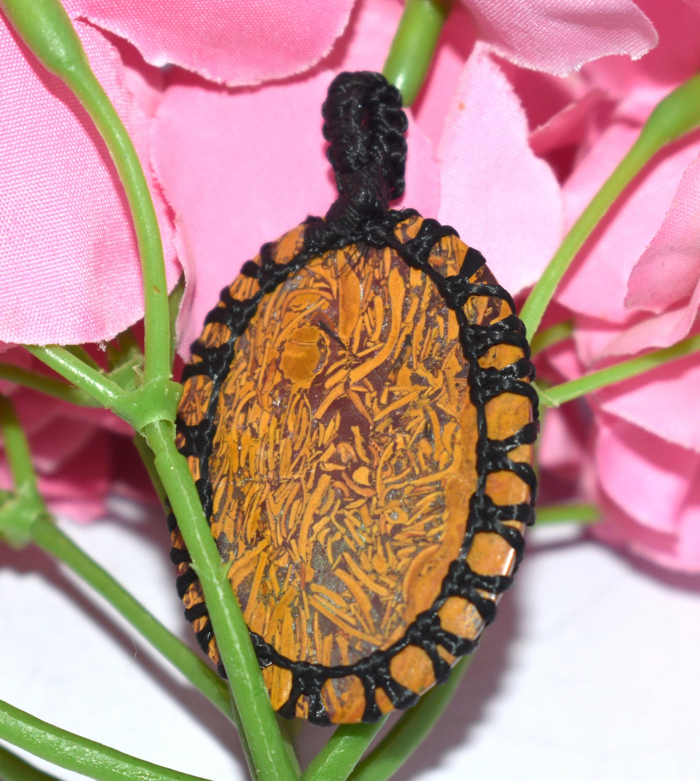 Beautiful Mariyam Jasper Cabochon Macrame {Thread} Pendant - {Weight-14.30 Gram}