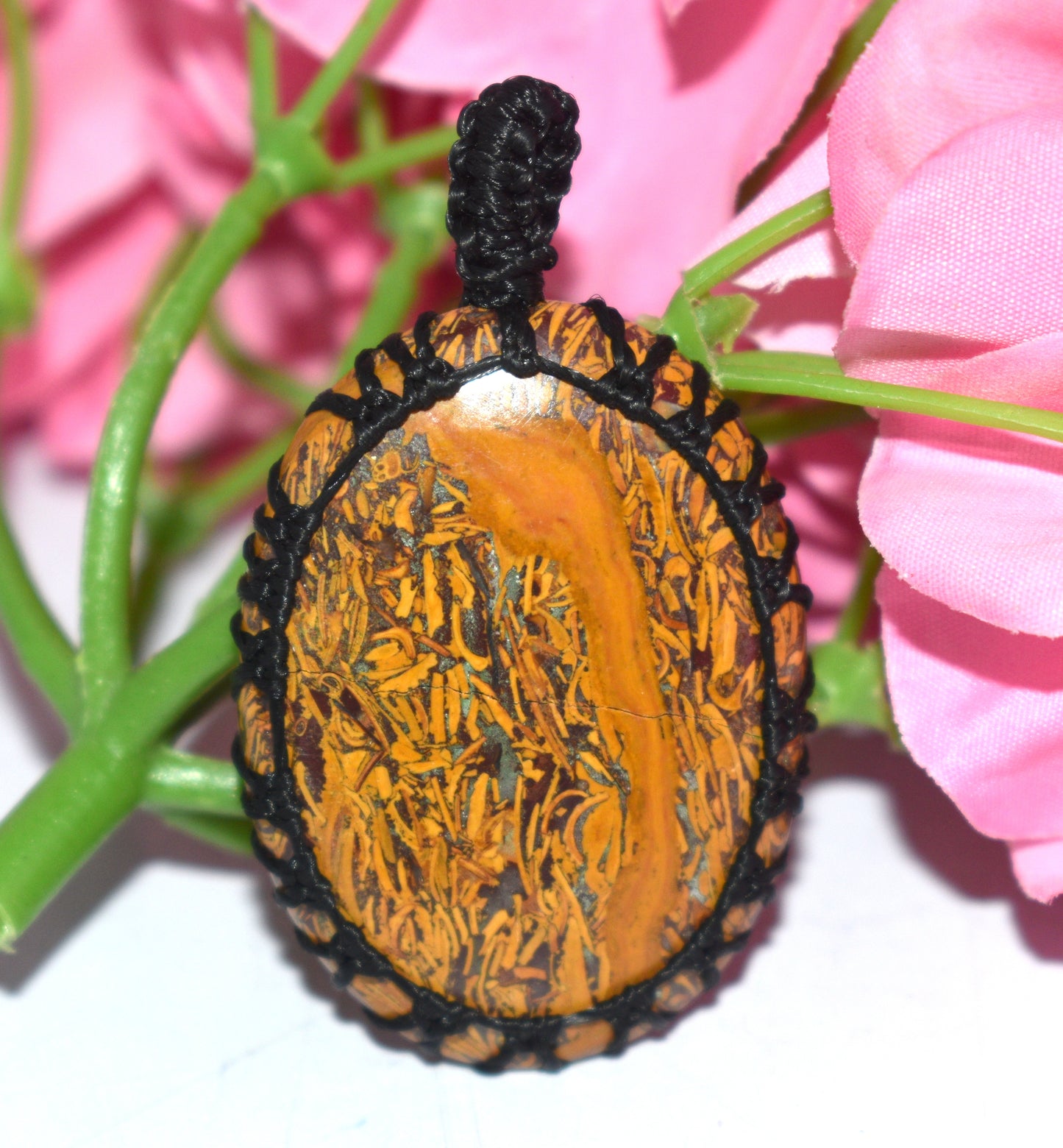Beautiful Mariyam Jasper Cabochon Macrame {Thread} Pendant - {Weight-14.30 Gram}