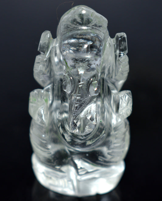 Beautiful Clear Quartz Lord Ganesh Idol – Clarity, Protection & Divine Energy - {Weight- 19.00 Gram} - Size- 1.5x1'' inches