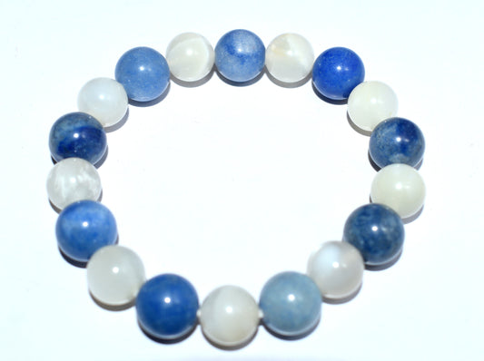 Blue Aventurine And White Moonstone Healing Bracelet – Adjustable Crystal Jewelry