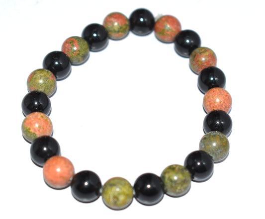 Unakite & Black Tourmaline Adjustable Bracelet – Grounding & Emotional Healing Crystal Jewelry
