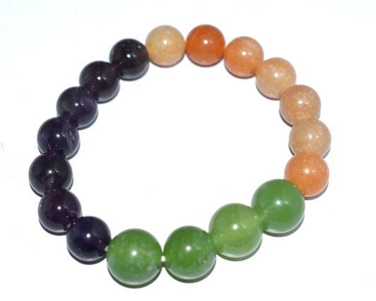 Green & Red Aventurine with Amethyst Bead Adjustable Bracelet – Abundance, Vitality & Spiritual Balance