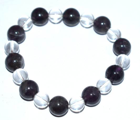 Amethyst & Clear Crystal Adjustable Bracelet – Spiritual Clarity & Calm Energy