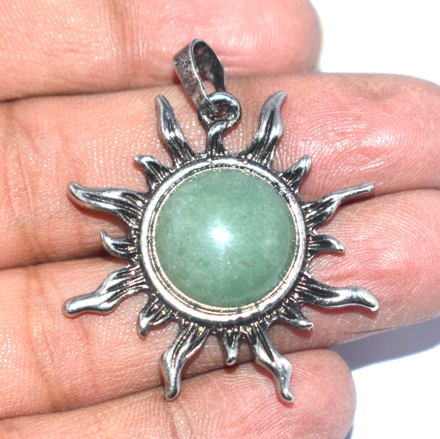 Beautiful Green Aventurine Sun Shape Curved Locket, {Weight - 8.30 Gram}