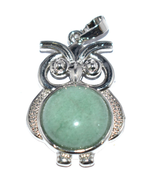 Green Aventurine Owl Shape Locket, {Weight - 8.60 Gram}