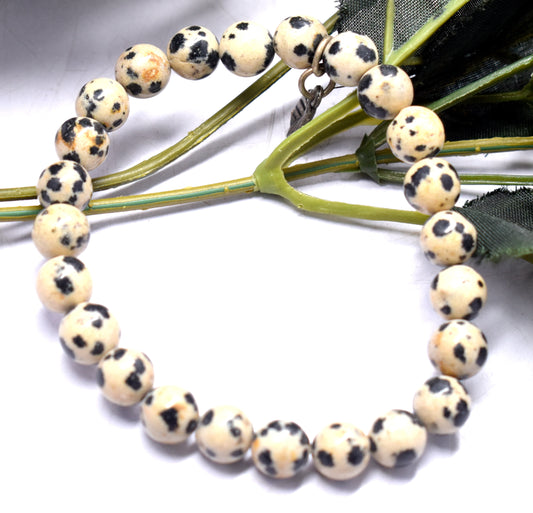 Dalmatian Jasper Beads Bracelet For Men Or Women, Healing, Meditation, Good Luck