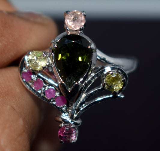 Genuine Tourmaline Silver Ring | Handmade Tourmaline Band | October Birthstone | Tourmaline Jewelry