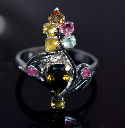 Genuine Tourmaline Silver Ring | Handmade Tourmaline Band | October Birthstone | Tourmaline Jewelry