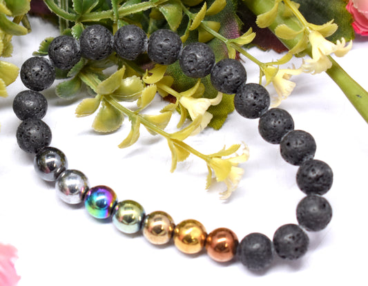 Lava Bead And Hematite Bead Adjustable Bracelet