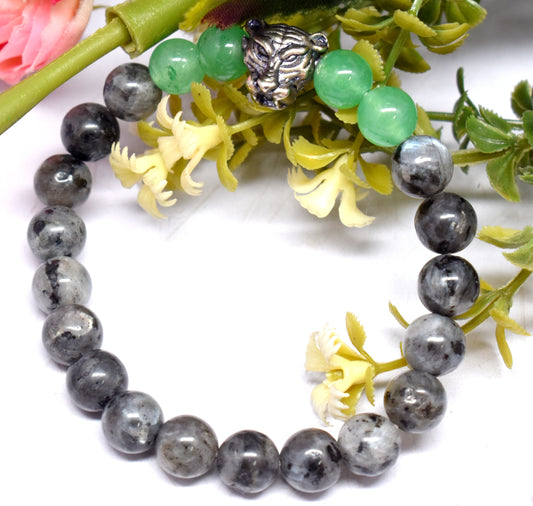 Labradorite And Green Aventurine Bead Adjustable Bracelet