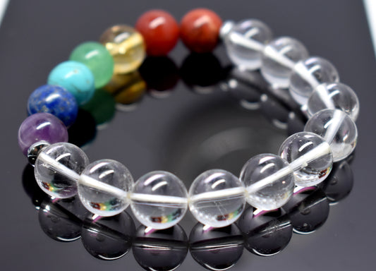 7 Chakra With Clear Crystal Gemstone Bracelet (For Men And Women)
