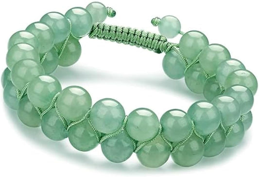 Green Aventurine Double Beaded Wire Crystal Bracelet - Luck, Prosperity, Healing Energy, Chakra Balancing Bracelet