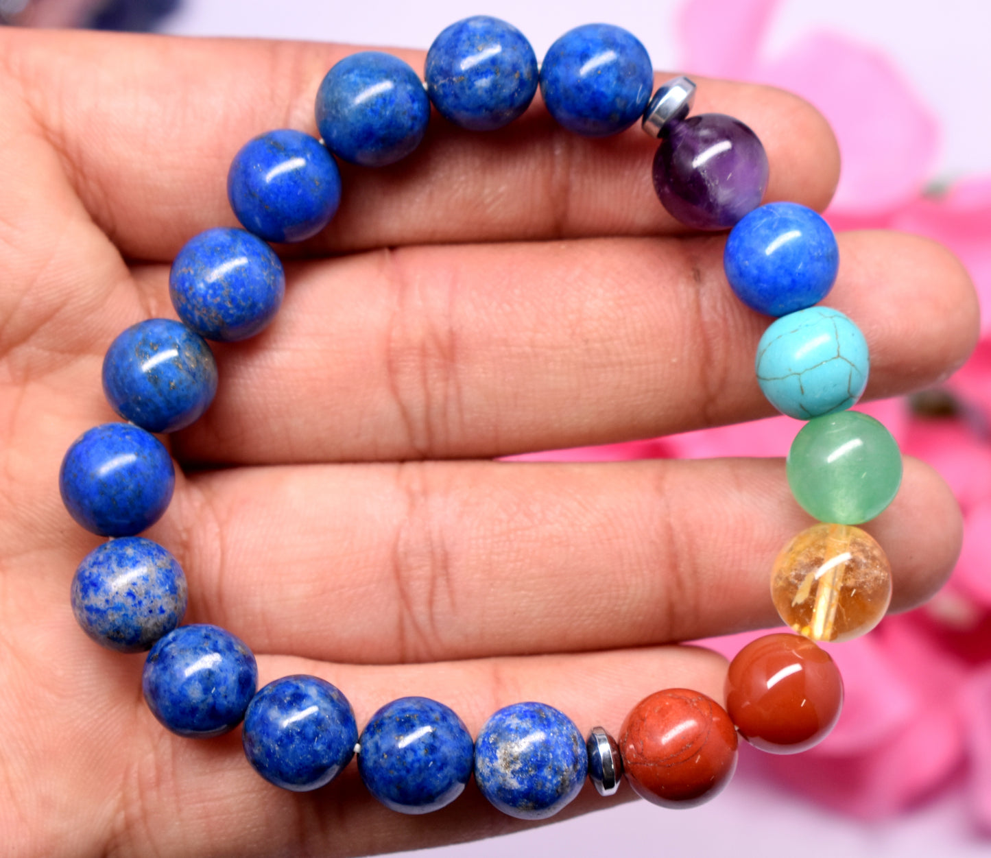 Lapis Lazuli with 7 Chakra Bracelet – Aligns Energy, Enhances Wisdom, and Inner Harmony #LapisLazuli #7Chakra #EnergyAlignment #Wisdom #InnerHarmony #CrystalBracelet