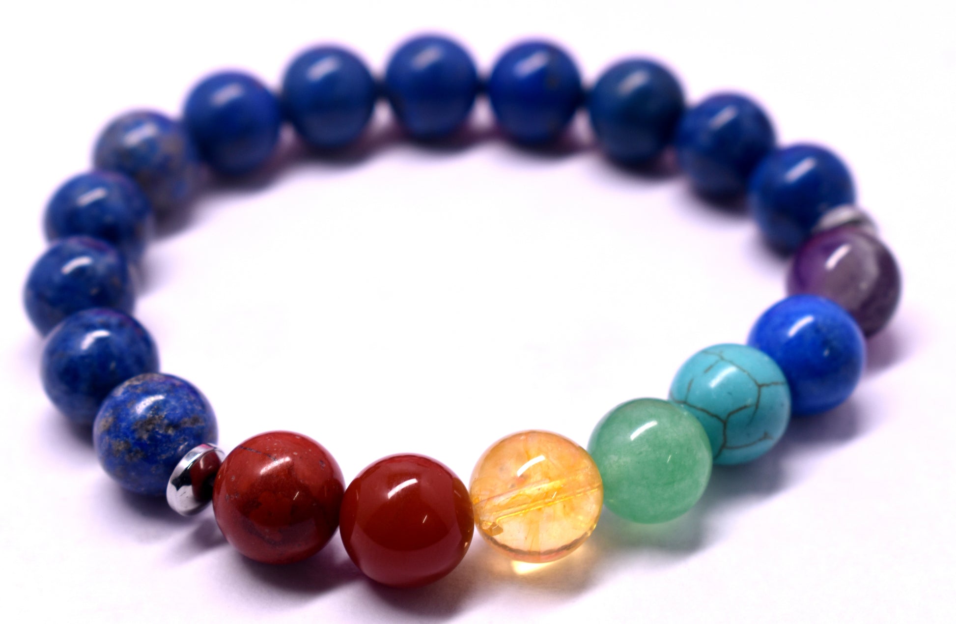 Lapis Lazuli with 7 Chakra Bracelet – Aligns Energy, Enhances Wisdom, and Inner Harmony #LapisLazuli #7Chakra #EnergyAlignment #Wisdom #InnerHarmony #CrystalBracelet