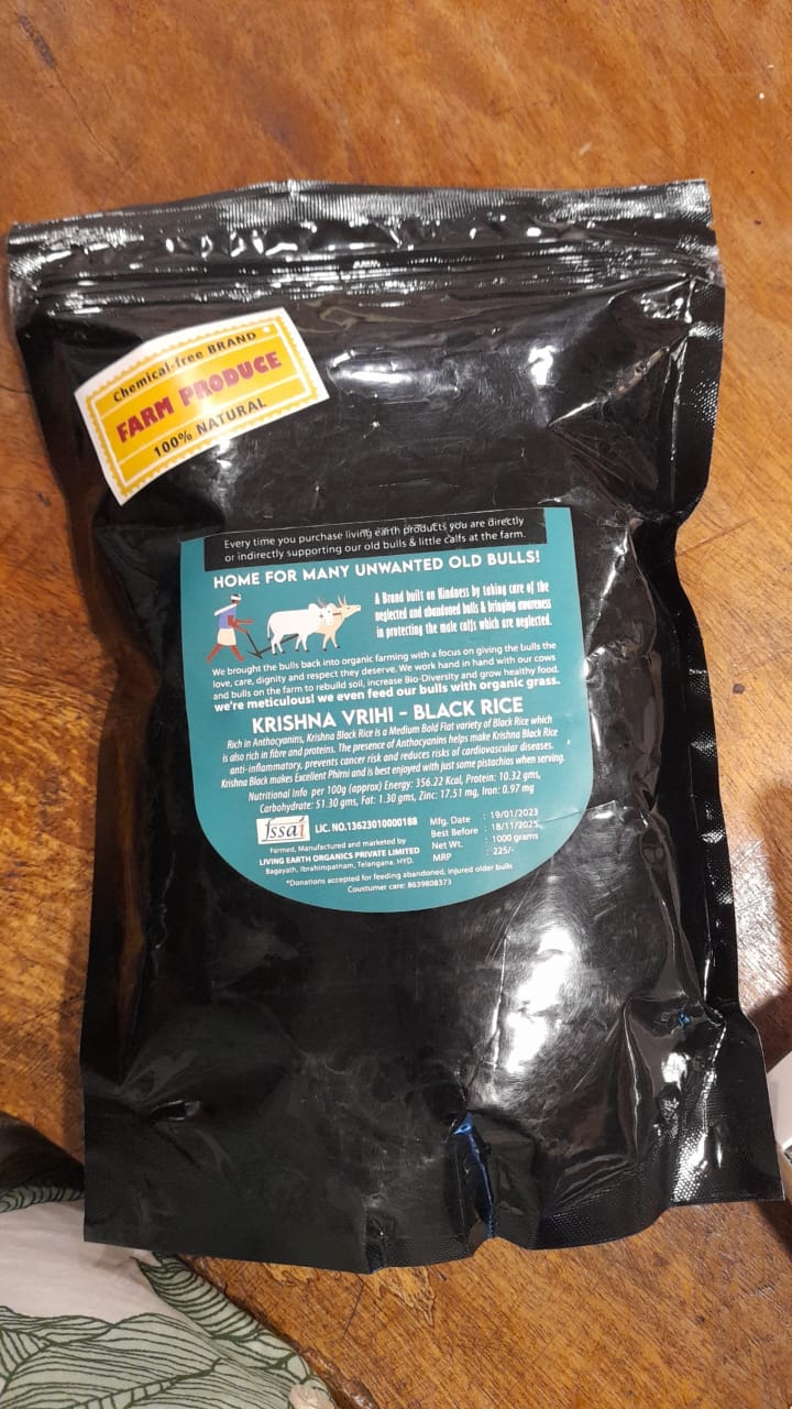 Pure Black, Black Rice | Aged Rice 1 Kg (Living Earth) for Rahu Graha Remedies