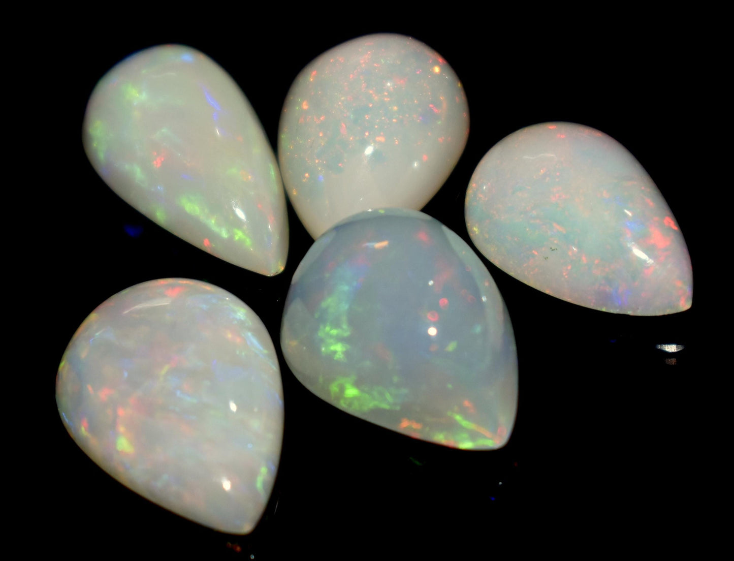 100% Natural Ethiopian Opal, Pear Welo Fire Cabochon Gemstone Lot, 14.35 Ct, Size-14.5x10.5x4mm To 12.5x9.5x5.5mm, Opal For Jewelry Making