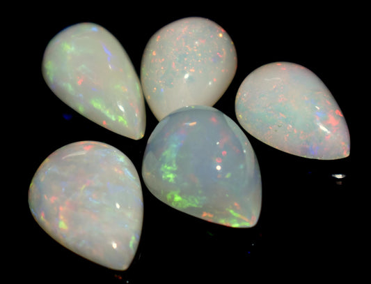 100% Natural Ethiopian Opal, Pear Welo Fire Cabochon Gemstone Lot, 14.35 Ct, Size-14.5x10.5x4mm To 12.5x9.5x5.5mm, Opal For Jewelry Making
