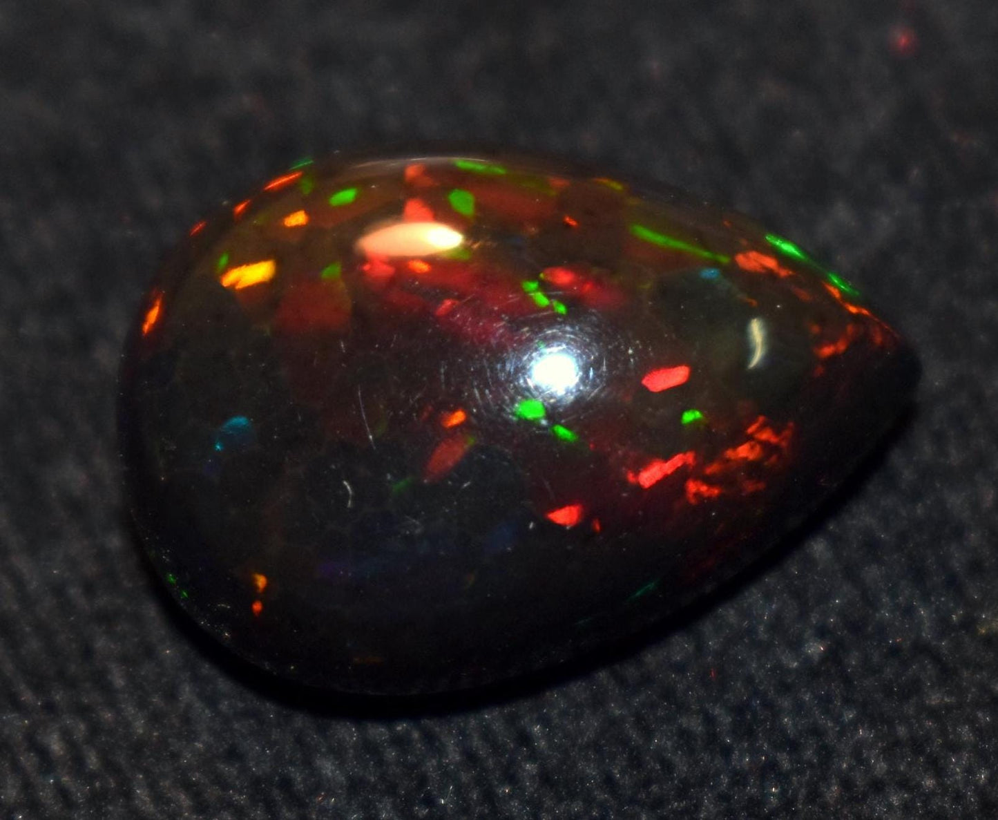 Black Ethiopian Opal, Pear Welo Fire Cabochon Loose Gemstone, 15.90 Carat, Size-16x22.5x10mm, For Jewelry Making,