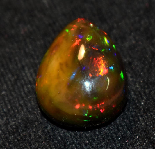 Black Ethiopian Opal, Pear Welo Fire Cabochon Loose Gemstone, 16.90 Carat, Size-16.5x21x10.5mm, For Jewelry Making,