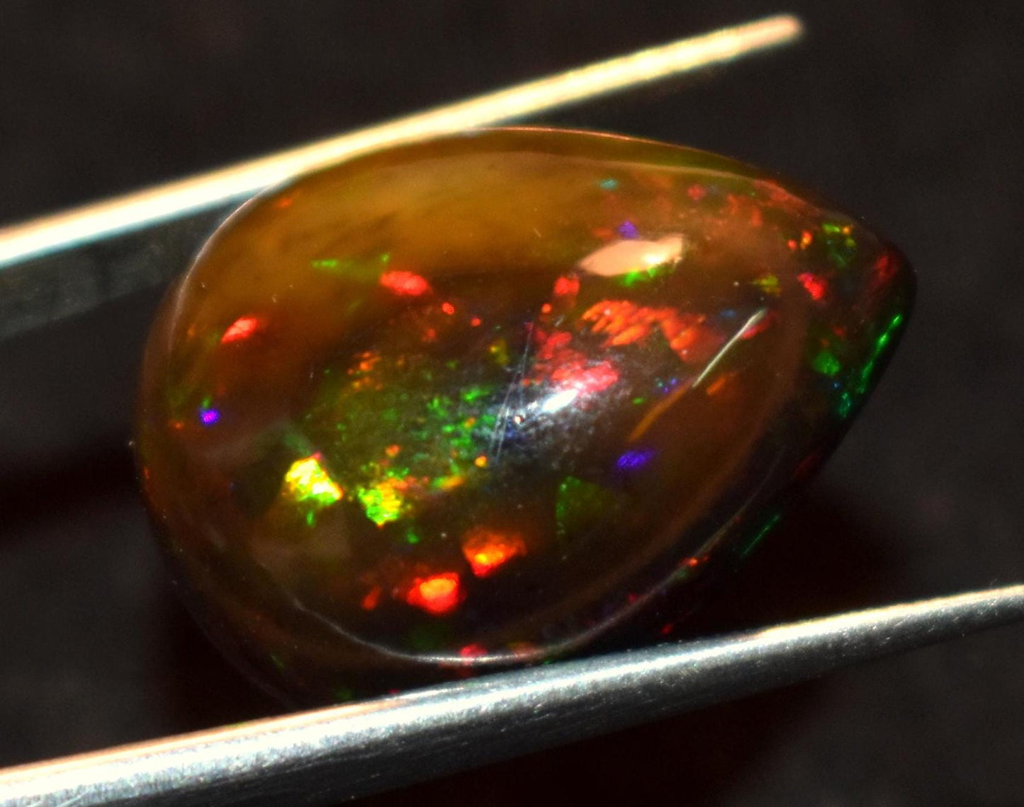 Black Ethiopian Opal, Pear Welo Fire Cabochon Loose Gemstone, 16.90 Carat, Size-16.5x21x10.5mm, For Jewelry Making,