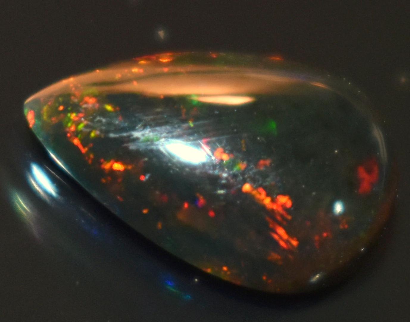 Black Ethiopian Opal, Pear Welo Fire Cabochon Loose Gemstone, 1.65 Carat, Size-8.5x12.5x4mm, For Jewelry Making,
