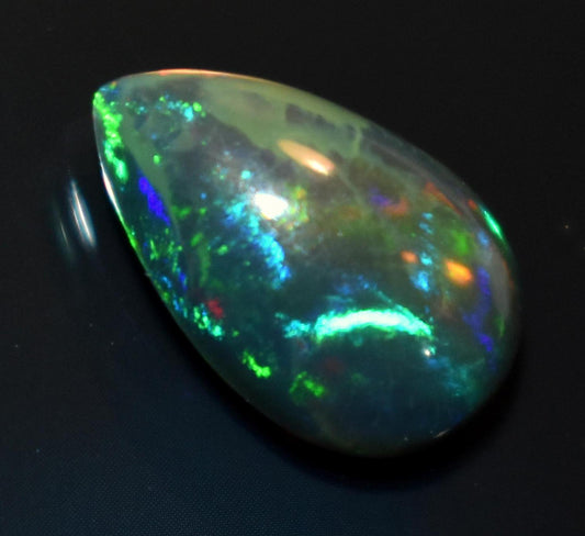 Black Ethiopian Opal, Pear Welo Fire Cabochon Loose Gemstone, 1.80 Carat, Size-7.5x13.5x4.5mm, For Jewelry Making,