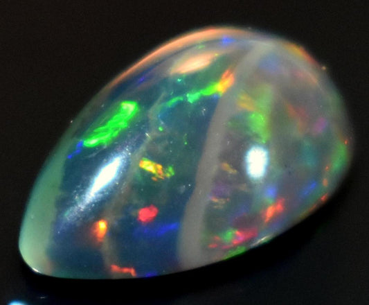 Black Ethiopian Opal, Pear Welo Fire Cabochon Loose Gemstone, 1.80 Carat, Size-7.5x12.5x4.5mm, For Jewelry Making,