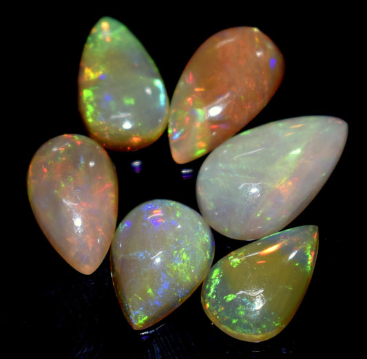 100% Natural Ethiopian Opal, Pear Welo Fire Cabochon Gemstone Lot, 17.35 Carat, Size-17x10x5mm To 13x9x4mm, For Jewelry Making, PC-6