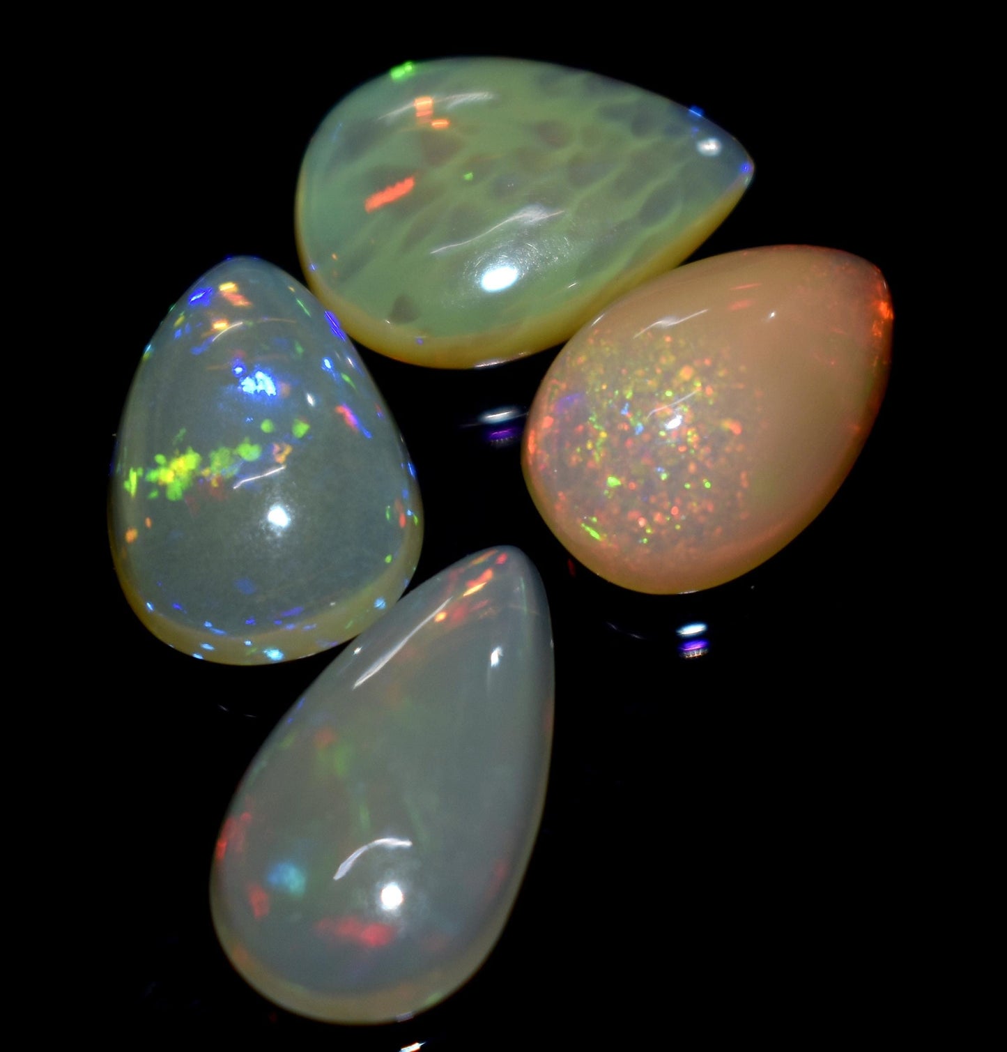 100% Natural Ethiopian Opal, Pear Welo Fire Cabochon Gemstone Lot, 12.15 Carat, Size-16x9x5mm To 13x9x5mm, For Jewelry Making, PC-4