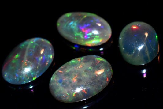 Black Ethiopian Opal, Oval Welo Fire Cabochon Gemstone Lot, 7.10 Crt, Size-8x10x5mm To 9.5x13x4mm, For Jewelry Making, PC-4