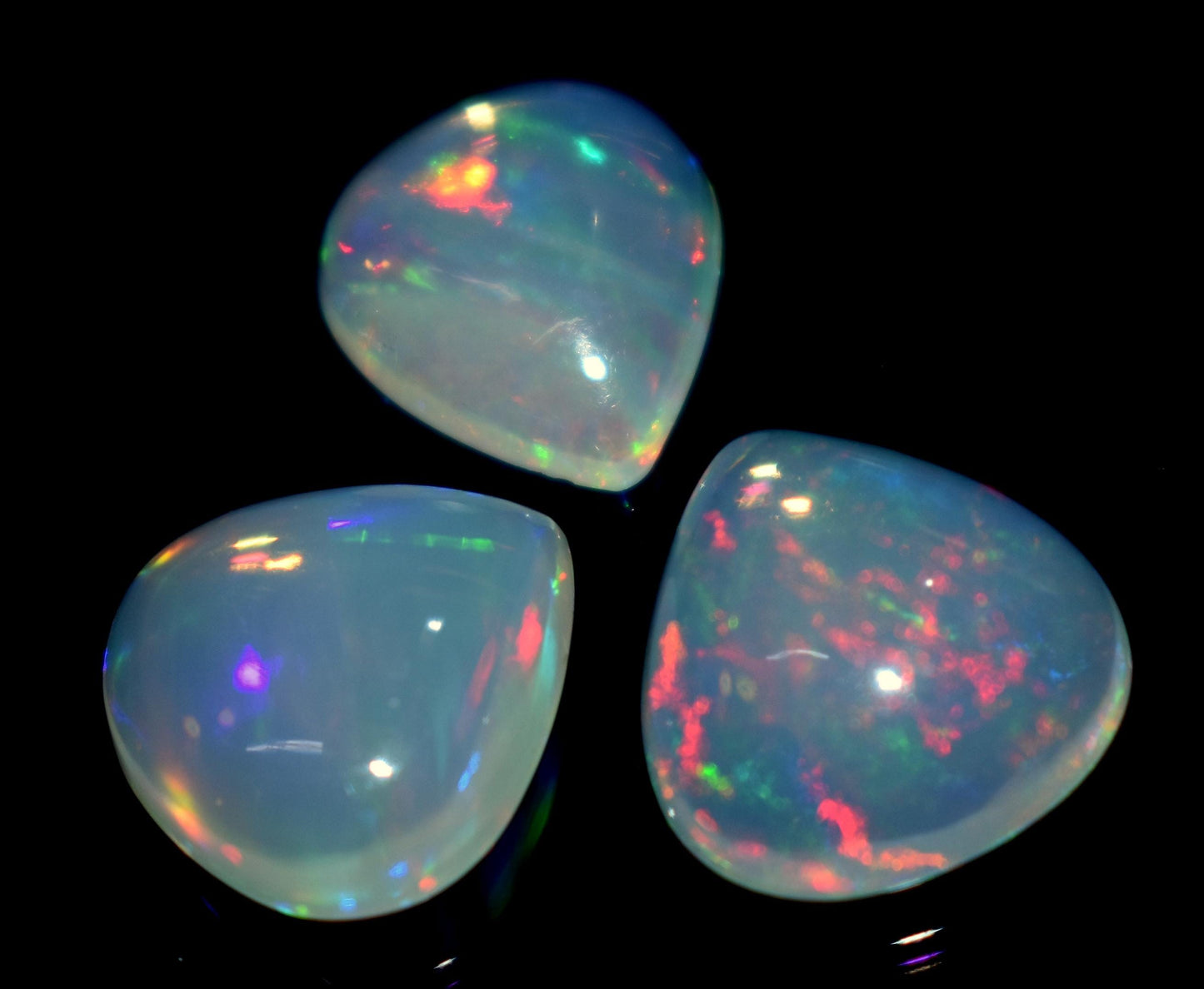 Ethiopian Opal, Pear Welo Fire Cabochon Gemstone Lot, 7.80 Carat, Size-10x11.5x3.5mm To 11.5x12x5mm, For Jewelry Making
