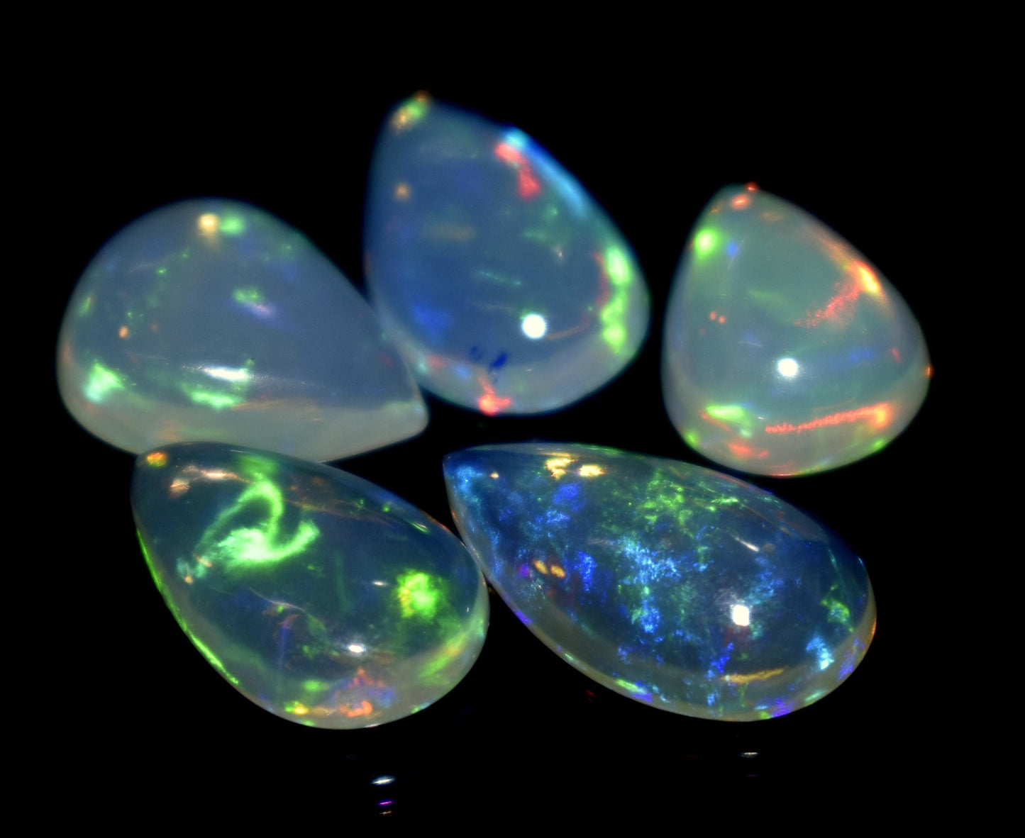 100% Natural Ethiopian Opal, Pear Welo Fire Cabochon Gemstone Lot, 5.60 Ct, Size-13x7x3.5mm To 10x7.5x3.5mm, For Jewelry Making, PC-5