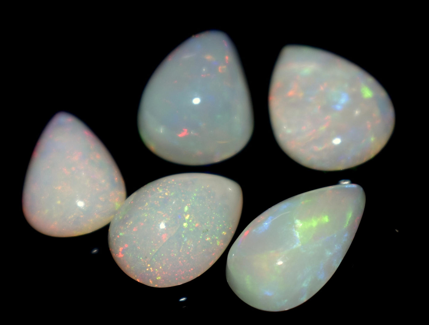 100% Natural Ethiopian Opal, Pear Welo Fire Cabochon Gemstone Lot, 14.35 Ct, Size-14.5x10.5x4mm To 12.5x9.5x5.5mm, Opal For Jewelry Making