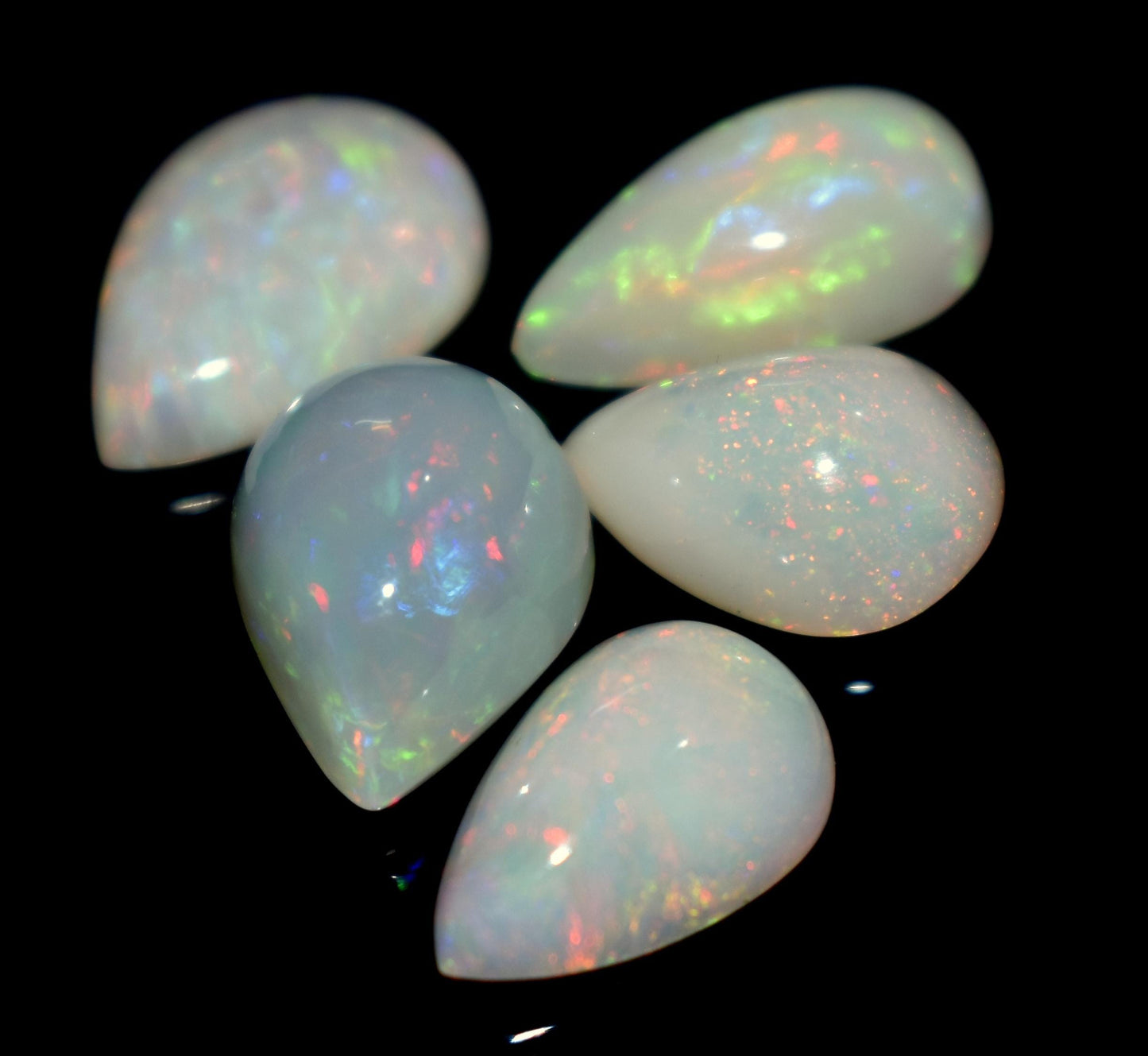 100% Natural Ethiopian Opal, Pear Welo Fire Cabochon Gemstone Lot, 14.35 Ct, Size-14.5x10.5x4mm To 12.5x9.5x5.5mm, Opal For Jewelry Making