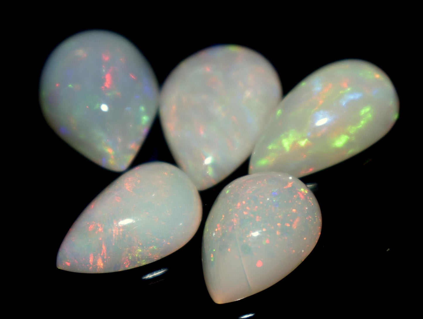 100% Natural Ethiopian Opal, Pear Welo Fire Cabochon Gemstone Lot, 14.35 Ct, Size-14.5x10.5x4mm To 12.5x9.5x5.5mm, Opal For Jewelry Making