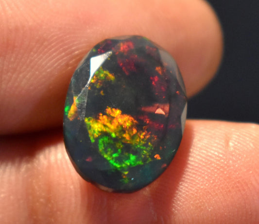 Black Ethiopian Opal, Oval Faceted Loose Gemstone, 5.15 Carat, Size-17x12x6mm, For Jewelry Making,