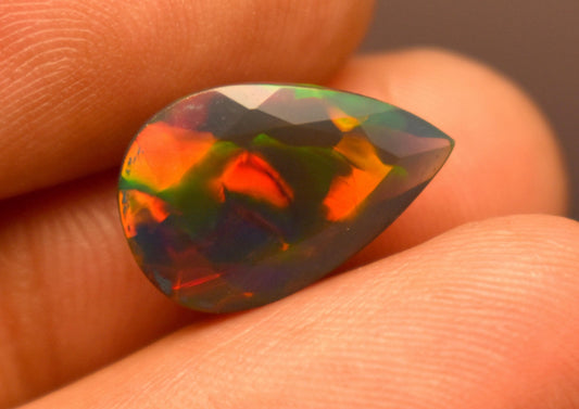 Black Ethiopian Opal, Pear Faceted Loose Gemstone, 3.65 Carat, Size-16x10x5.5mm, For Jewelry Making,