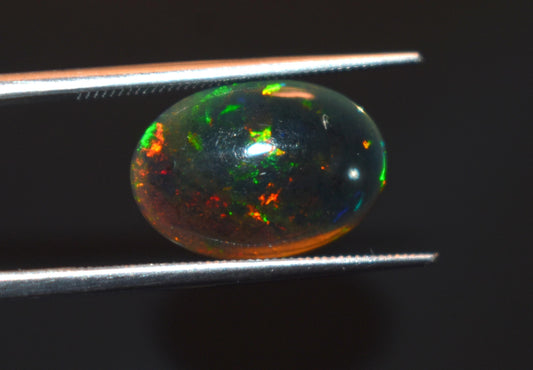 Black Ethiopian Opal, Welo Fire Oval Smooth Cabochon Loose Gemstone, 2.05 Ct, Size-10x14x3mm, For Jewelry Making,