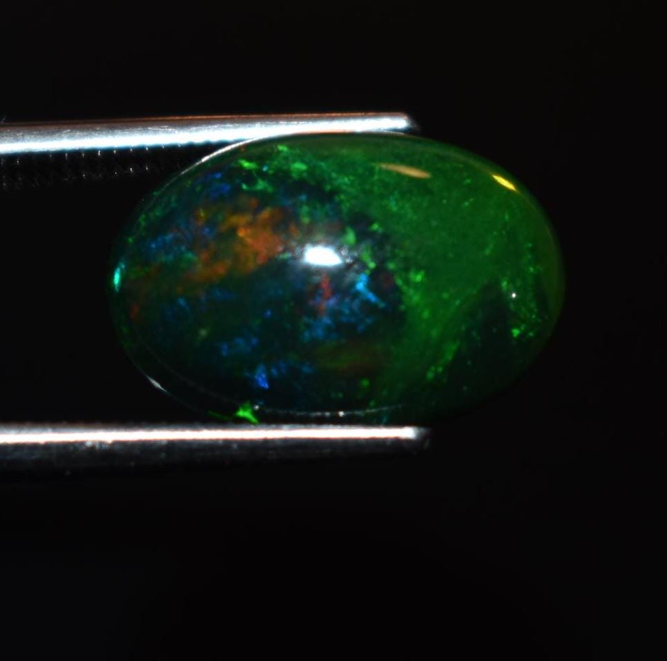 Black Ethiopian Opal, Welo Fire Oval Smooth Cabochon Loose Gemstone, 2.85 Ct, Size-8.5x12.5x5mm, For Jewelry Making,