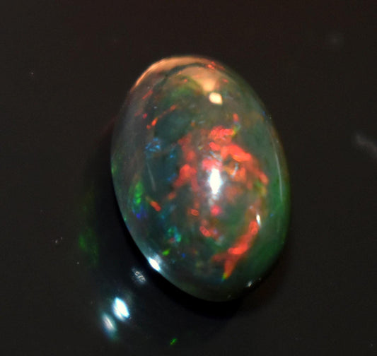 Black Ethiopian Opal, Welo Fire Oval Smooth Cabochon Loose Gemstone, 3.85 Ct, Size-8x12.5x7mm, For Jewelry Making,