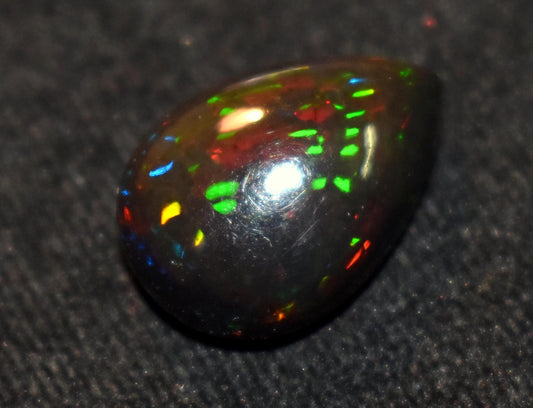 Black Ethiopian Opal, Pear Welo Fire Cabochon Loose Gemstone, 15.90 Carat, Size-16x22.5x10mm, For Jewelry Making,