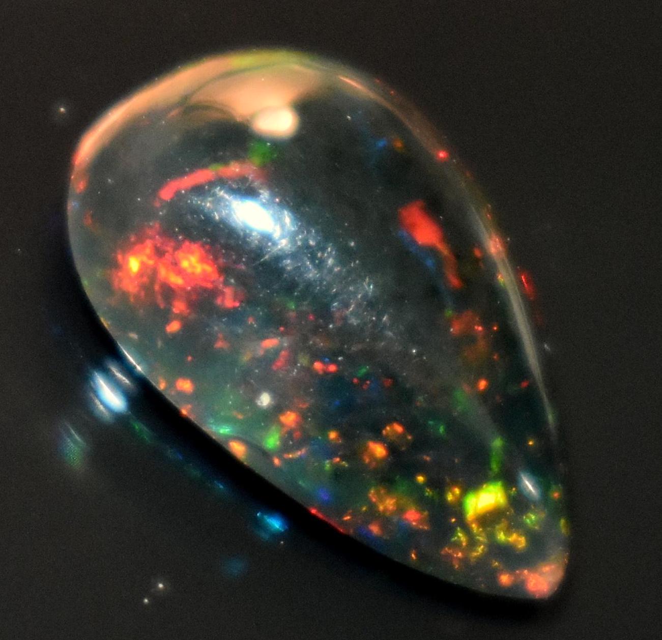 Black Ethiopian Opal, Pear Welo Fire Cabochon Loose Gemstone, 1.65 Carat, Size-8.5x12.5x4mm, For Jewelry Making,