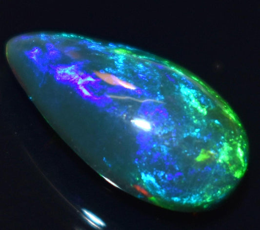 Black Ethiopian Opal, Pear Welo Fire Cabochon Loose Gemstone, 2.55 Carat, Size-8x14x5mm, For Jewelry Making,