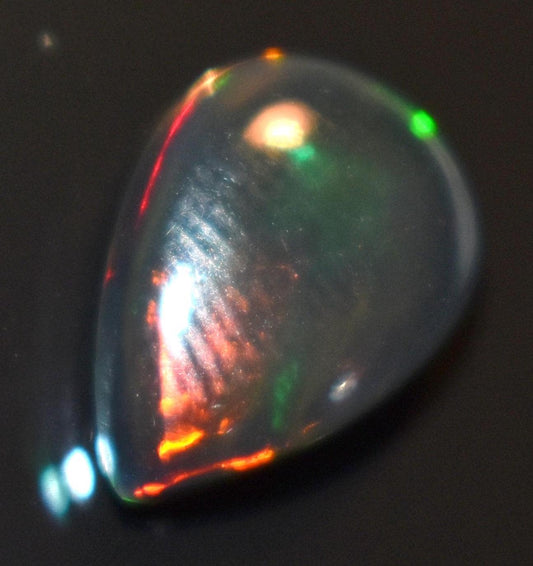 Black Ethiopian Opal, Pear Welo Fire Cabochon Loose Gemstone, 2.20 Carat, Size-9x12.5x4mm, For Jewelry Making,